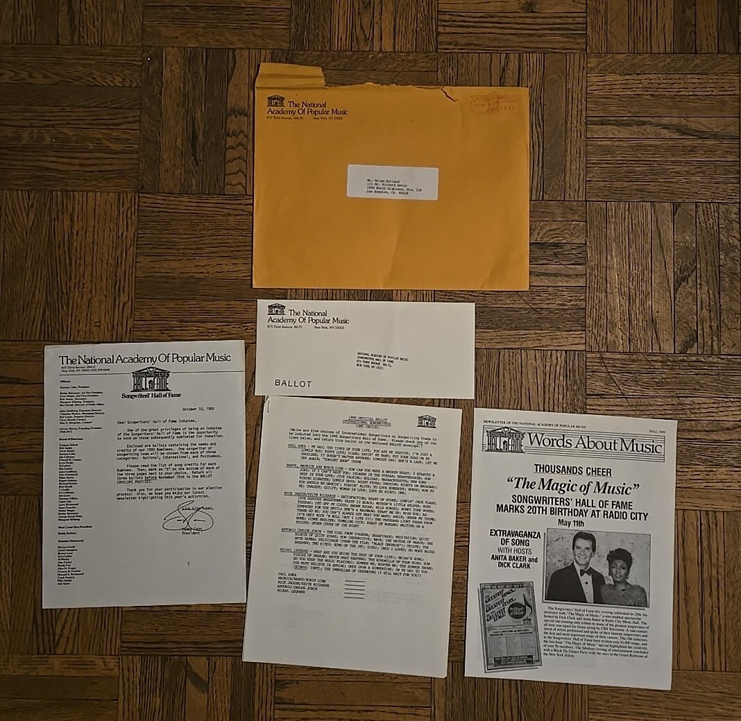 1990 International Songwriters Hall Of Fame Ballot & Music Academy Mick Jagger