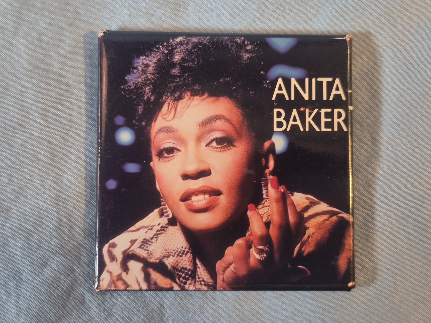 Vintage ANITA BAKER Pin Pinback Square Button 2 1/8″ x 2 1/8″