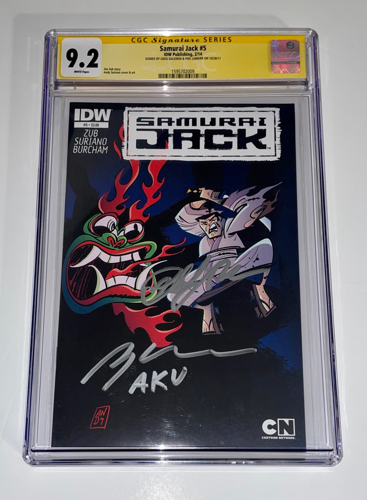 SAMURAI JACK Cast X2 Signed 9.2 Comic PHIL LAMARR & GREG BALDWIN CGC SS Slabbed
