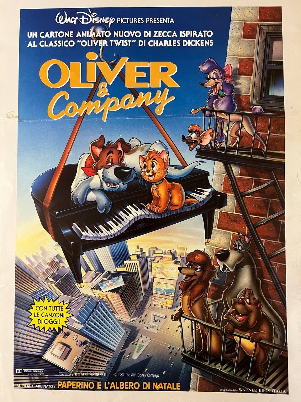 1989 OLIVER & COMPANY WALT DISNEY Italian ORIGINAL Locandina Movie Poster F6-5