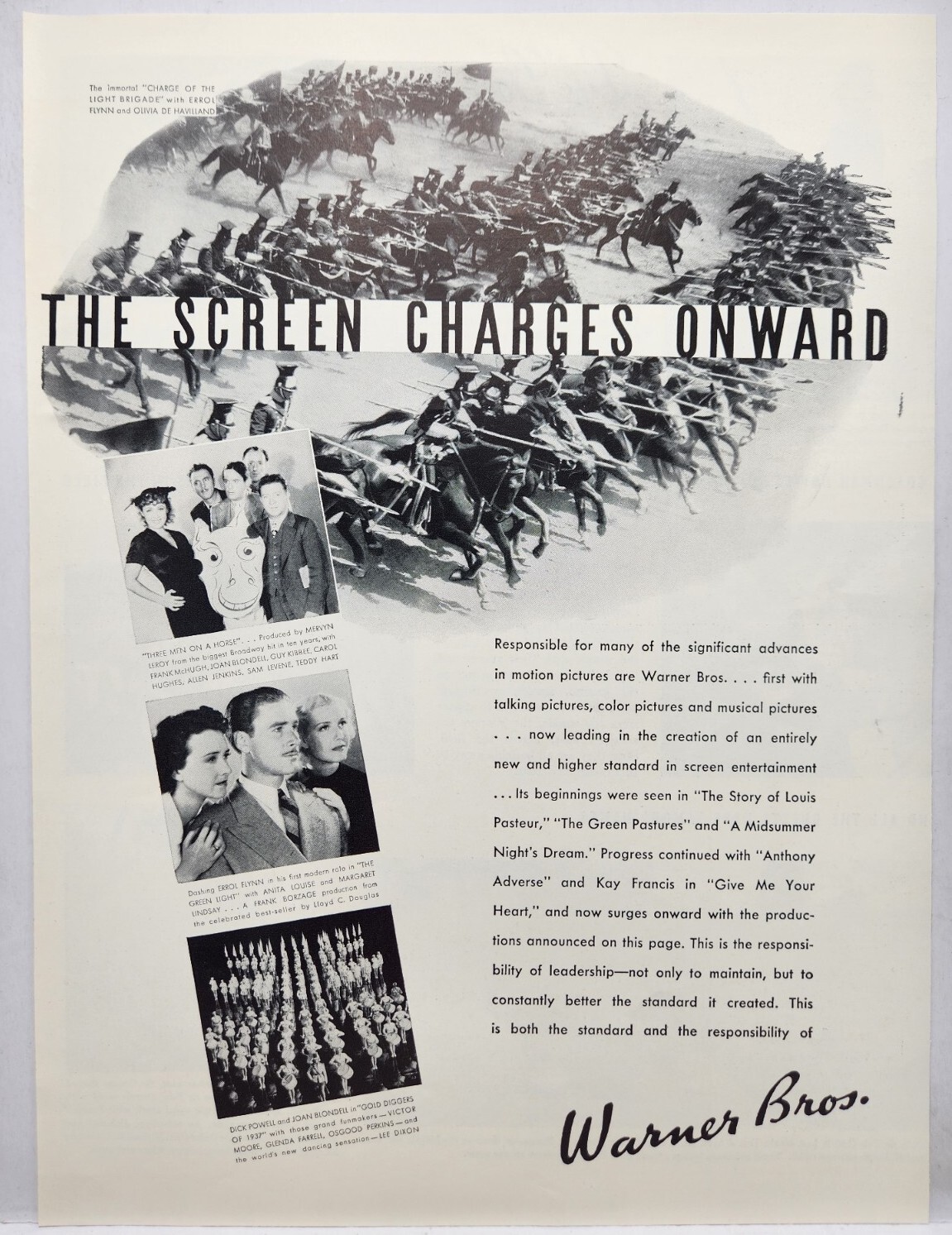 1936 Errol Flynn Warner Bros Movies Original Print Ad Life Magazine 30’s