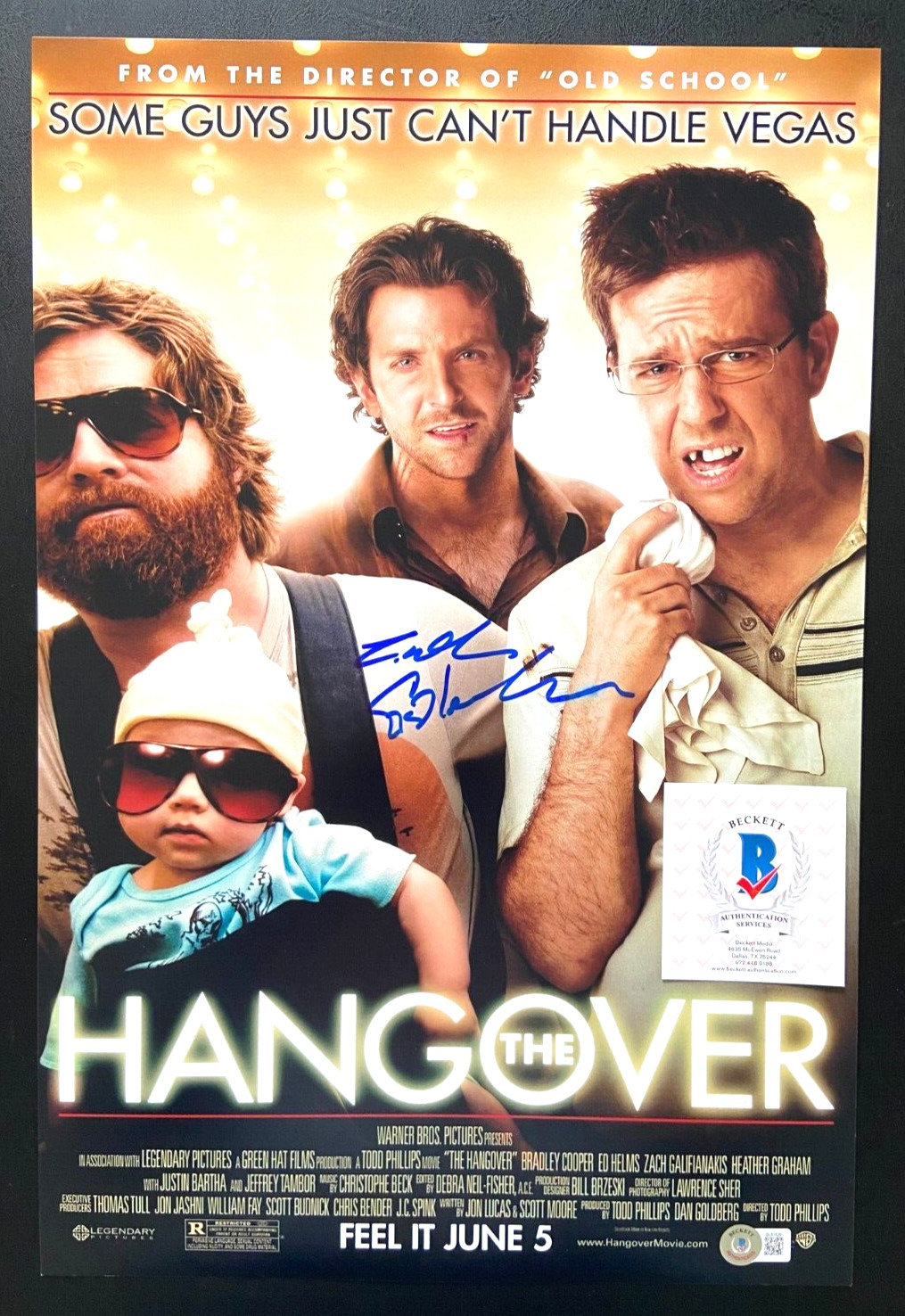 ZACH GALIFIANAKIS SIGNED THE HANGOVER 12X18 MOVIE POSTER PHOTO ALAN BAS