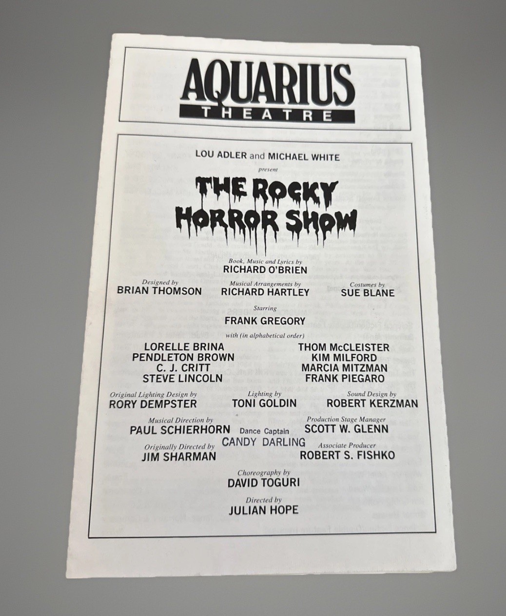 1981 Rocky Horror Show Original Stage Program Aquarius Theater Los Angeles