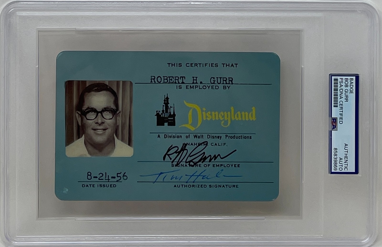 Bob Gurr Signed Disneyland Employee ID Badge Walt Disney Imagineer PSA/DNA