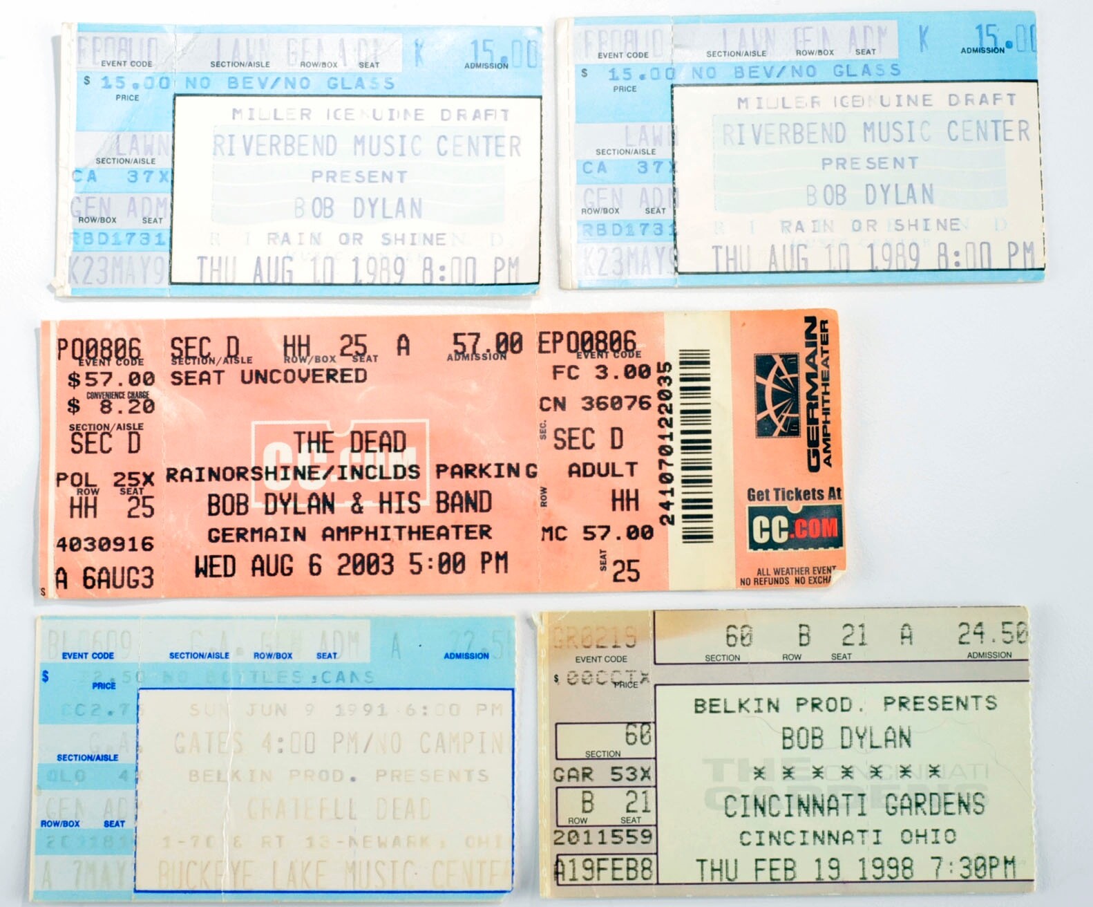 5 – Vintage Bob Dylan Vintage Ticket Stubs 1-Pair (1989-2003) #17