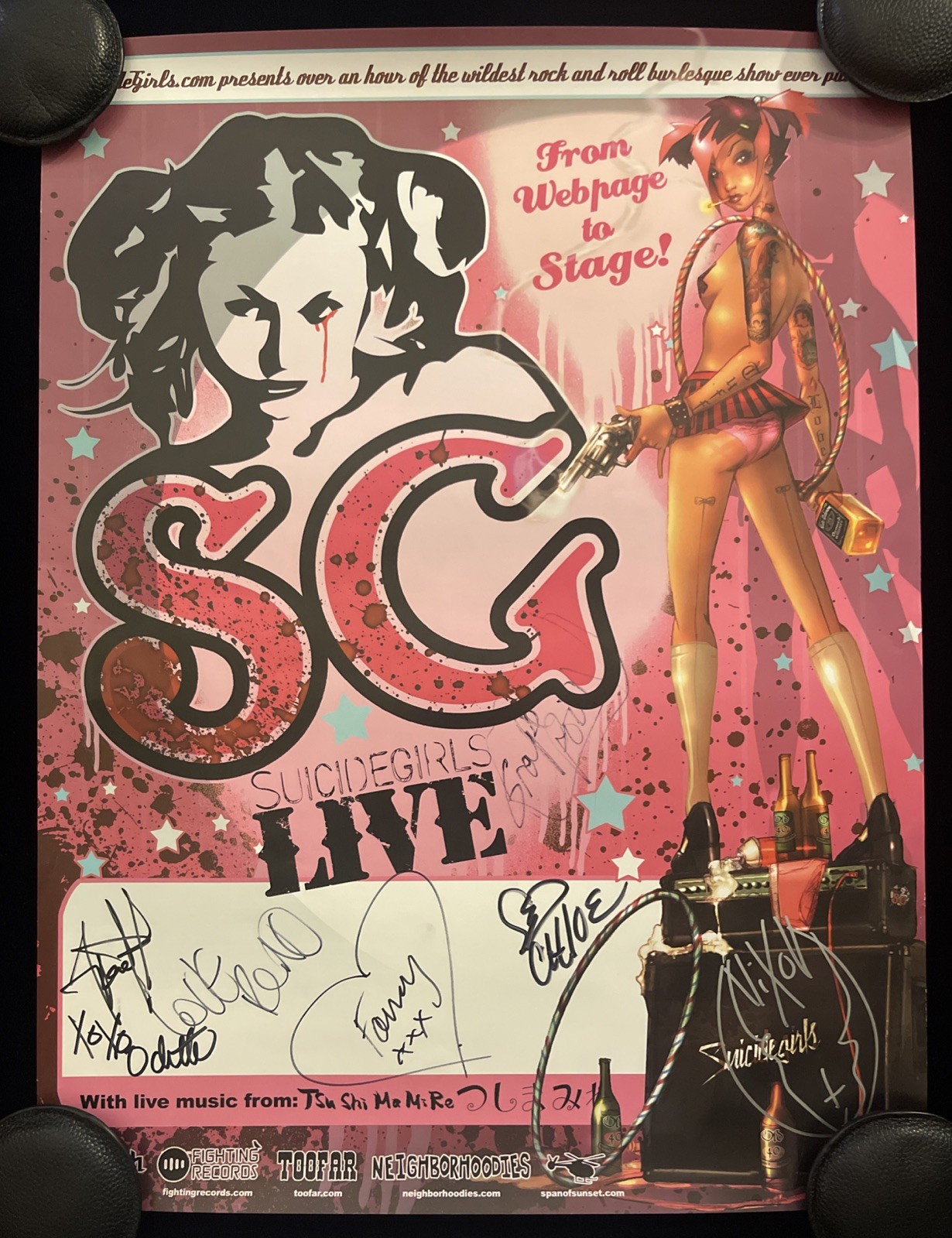 Suicide Girls Burlesque Show Poster Signed by 7 Ladies Pin Up Goth Punk Stripper