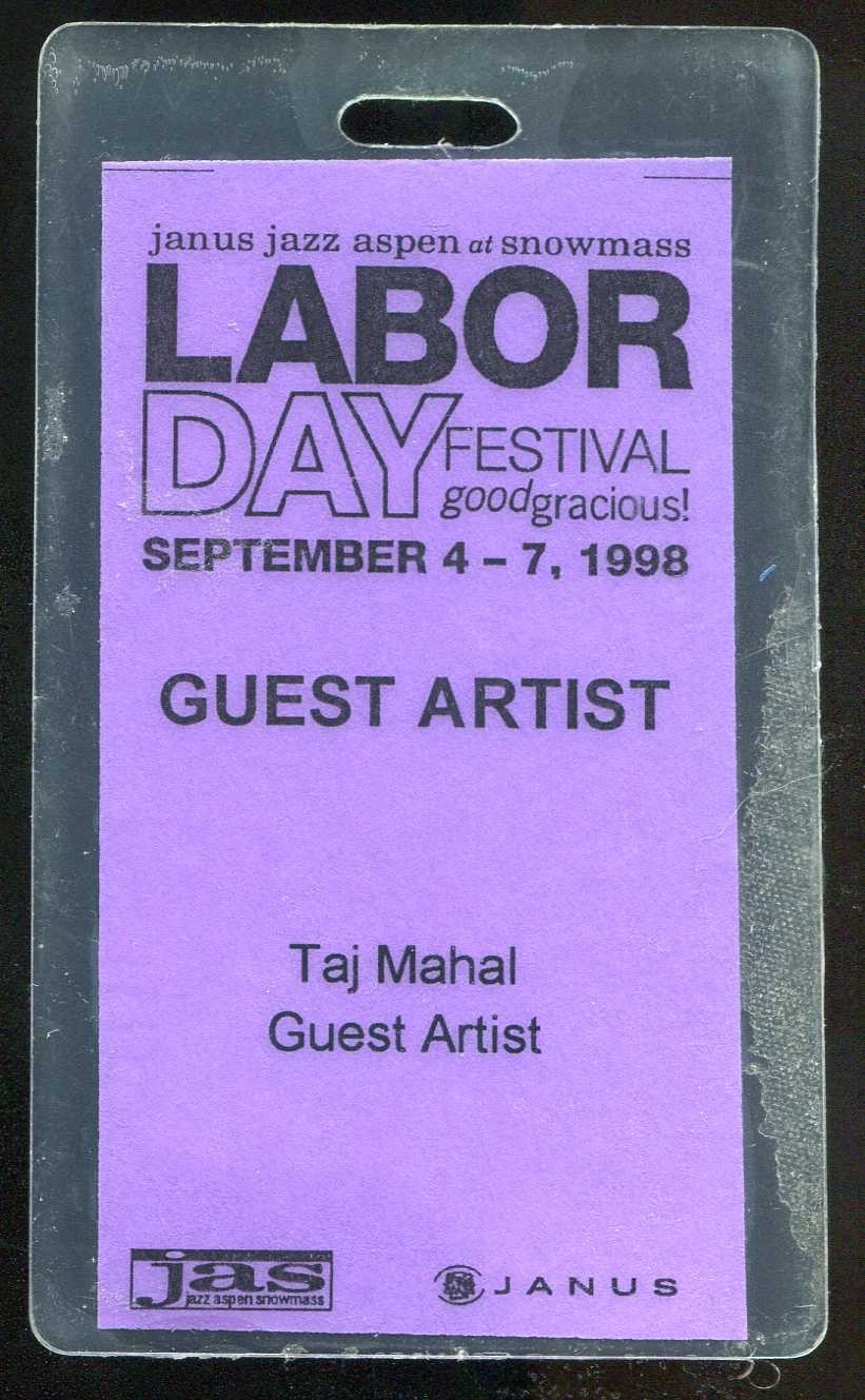 Vintage 1998 Taj Mahal Laminate Guest Artist Backstage Pass Snowmass Aspen CO