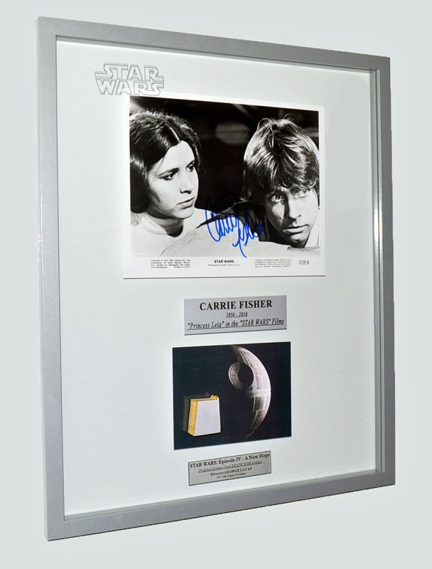 CARRIE FISHER Signed Autograph, STAR WARS IV DEATH STAR COA Prop Store Frame DVD