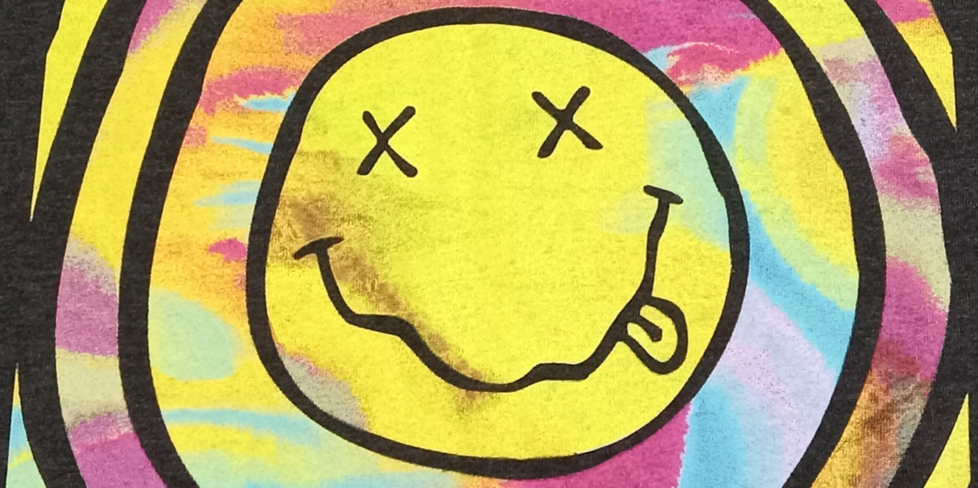 Nirvana Tie-Dye Smiley Face Men’s Medium T-Shirt Cobain Grunge Band Music Black
