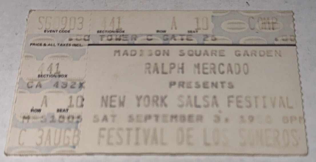 New York Salsa Festival de Los Soneros Madison Square Garden Ticket Stub 9/3/88