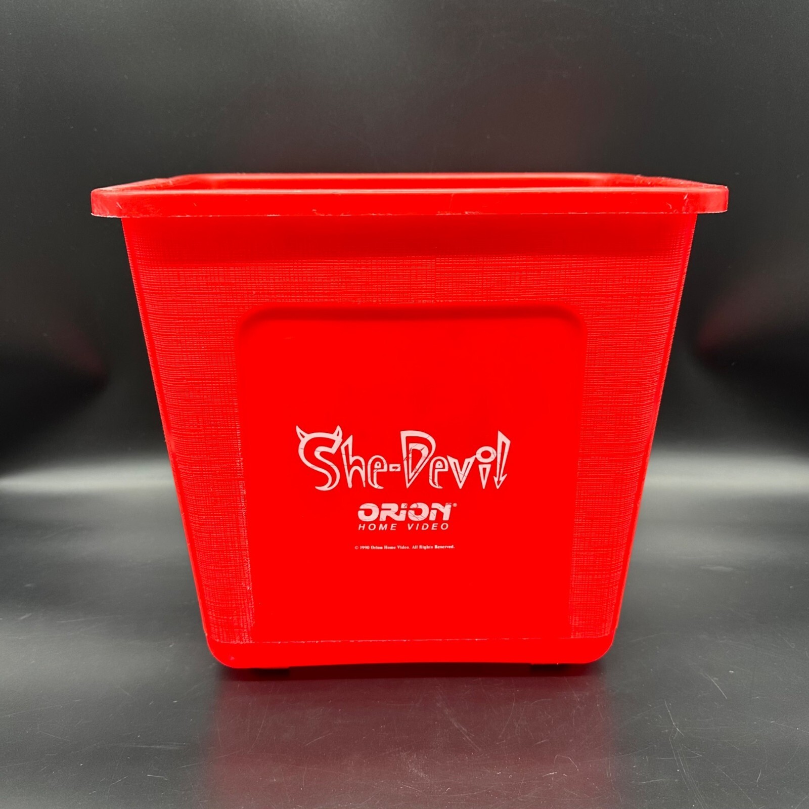 Vintage Trash Can Red She Devil 1989 Orion Home Video Promo Plastic Waste Basket