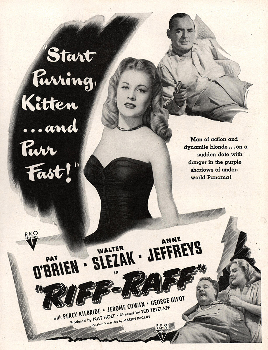 1947 Riff Raff Promo: Pat Obrien, Walter Slezak Vintage Print Ad