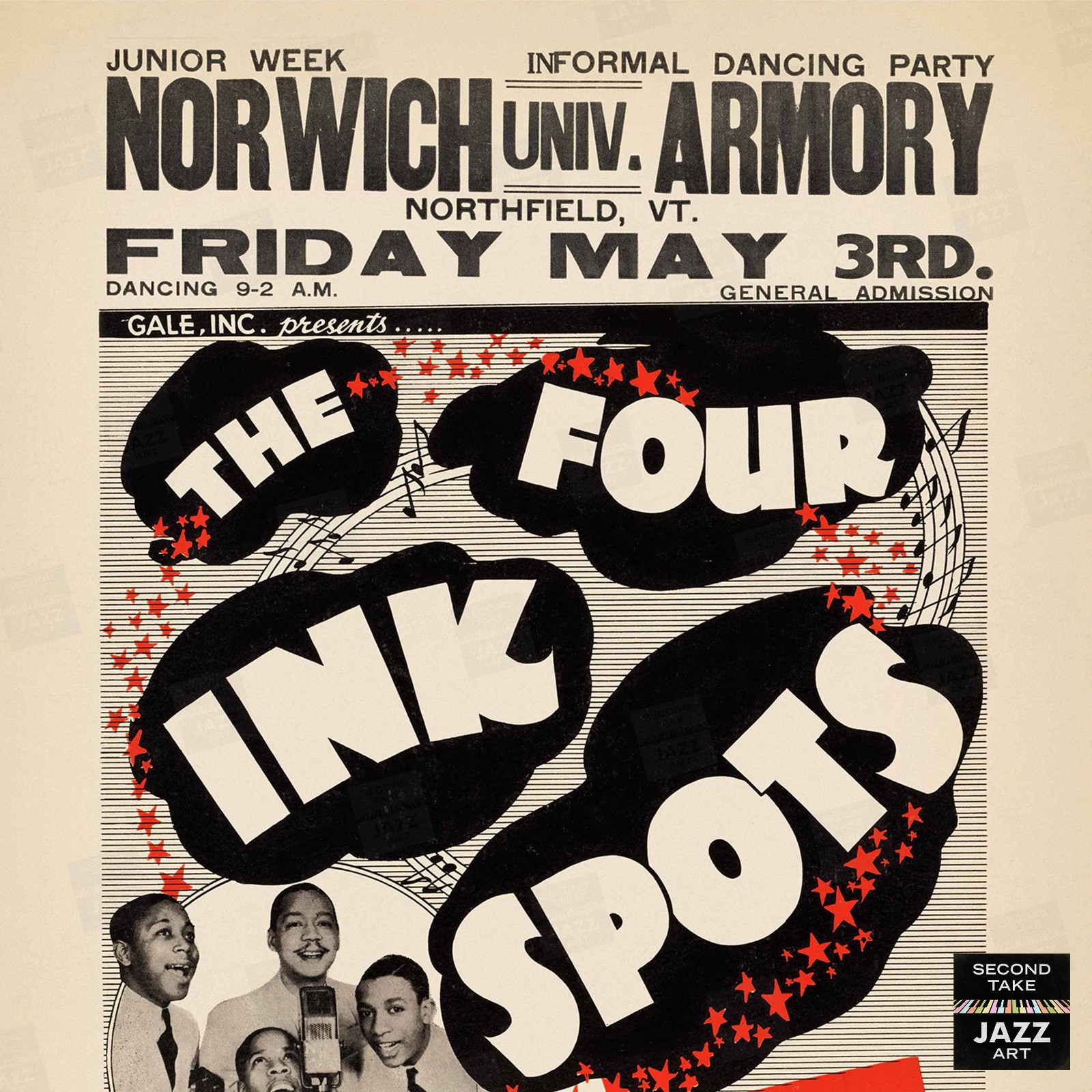 Ink Spots jazz poster – Norwich Armory – Northfield, VT – 1946