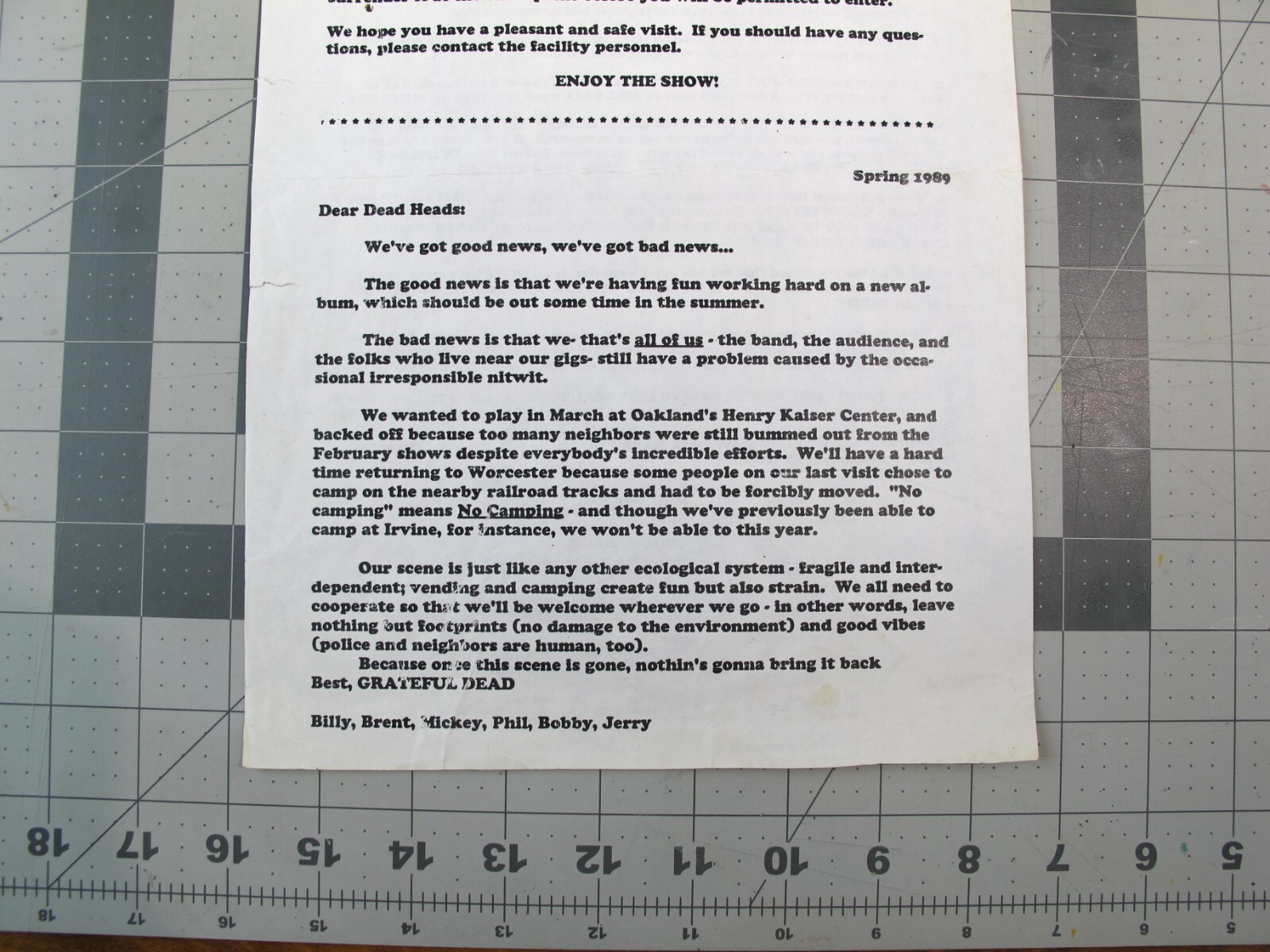 vtg 1980s Grateful Dead flyer – Pittsburgh show info flyer 1989