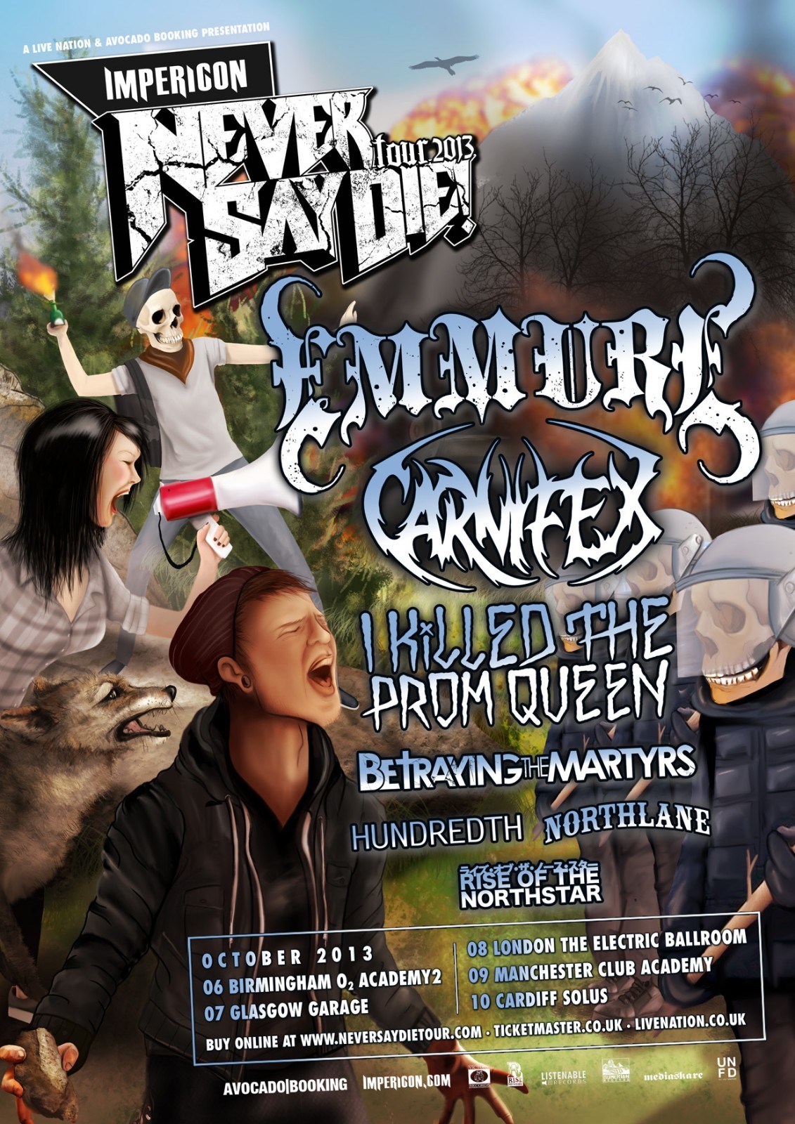 EMMURE/ CARNIFEX “NEVER SAY DIE TOUR 2013” U.K. CONCERT POSTER -Deathcore Metal