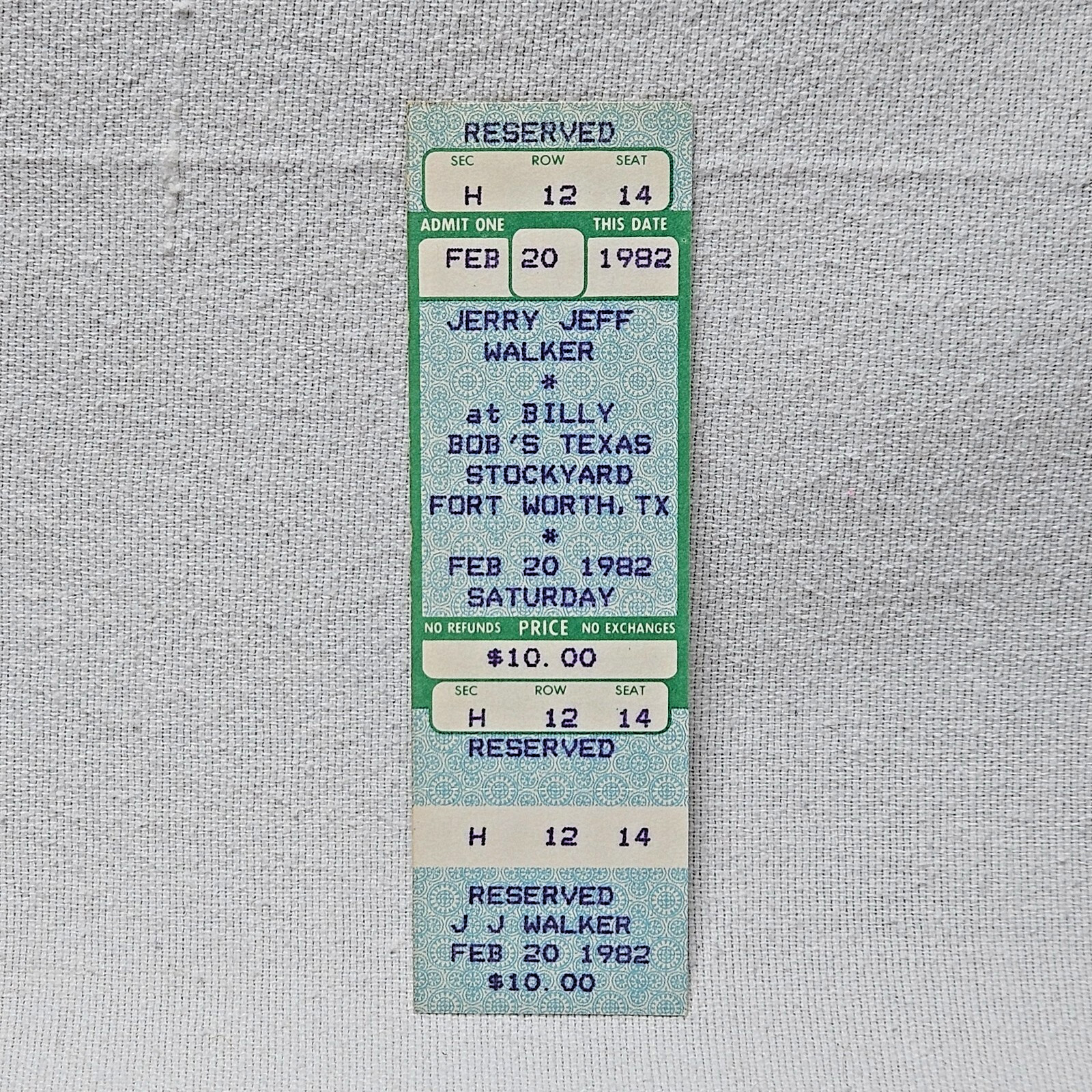 Jerry Jeff Walker @ Billy Bob’s Texas Feb 20, 1982 Reserved Ticket FW Stockyards