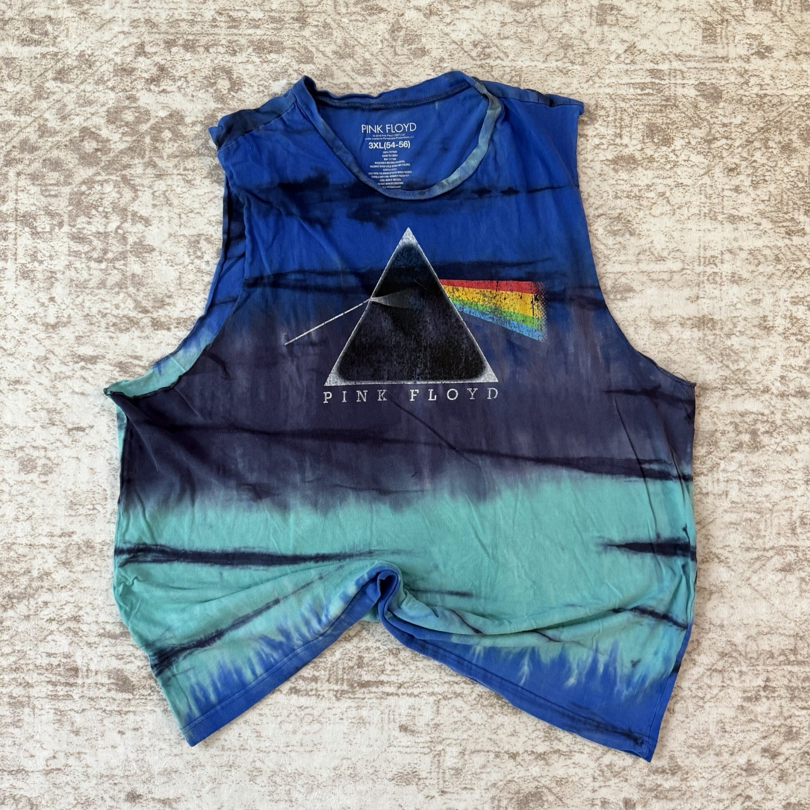 Pink Floyd Prism Logo Sleeveless Tie-Dye Tank Top Shirt, Size 3XL (54-56)