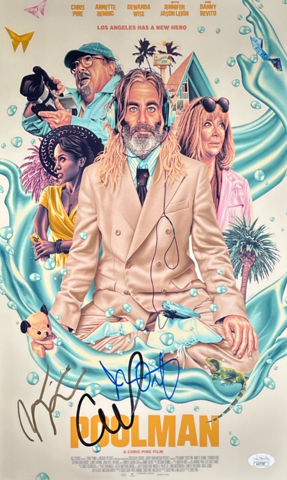 Chris Pine, Jone Ortiz, Jennifer Jasen Leigh Signed 11×17 Poolman Poster JSA