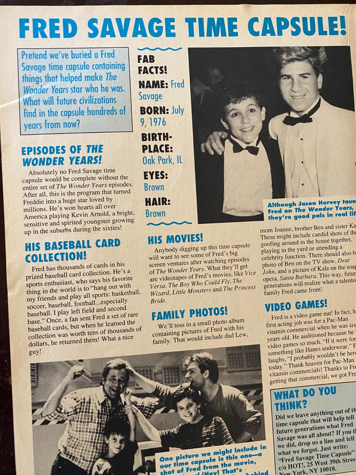 Fred Savage, The Wonder Years, Full Page Vintage Clipping, b