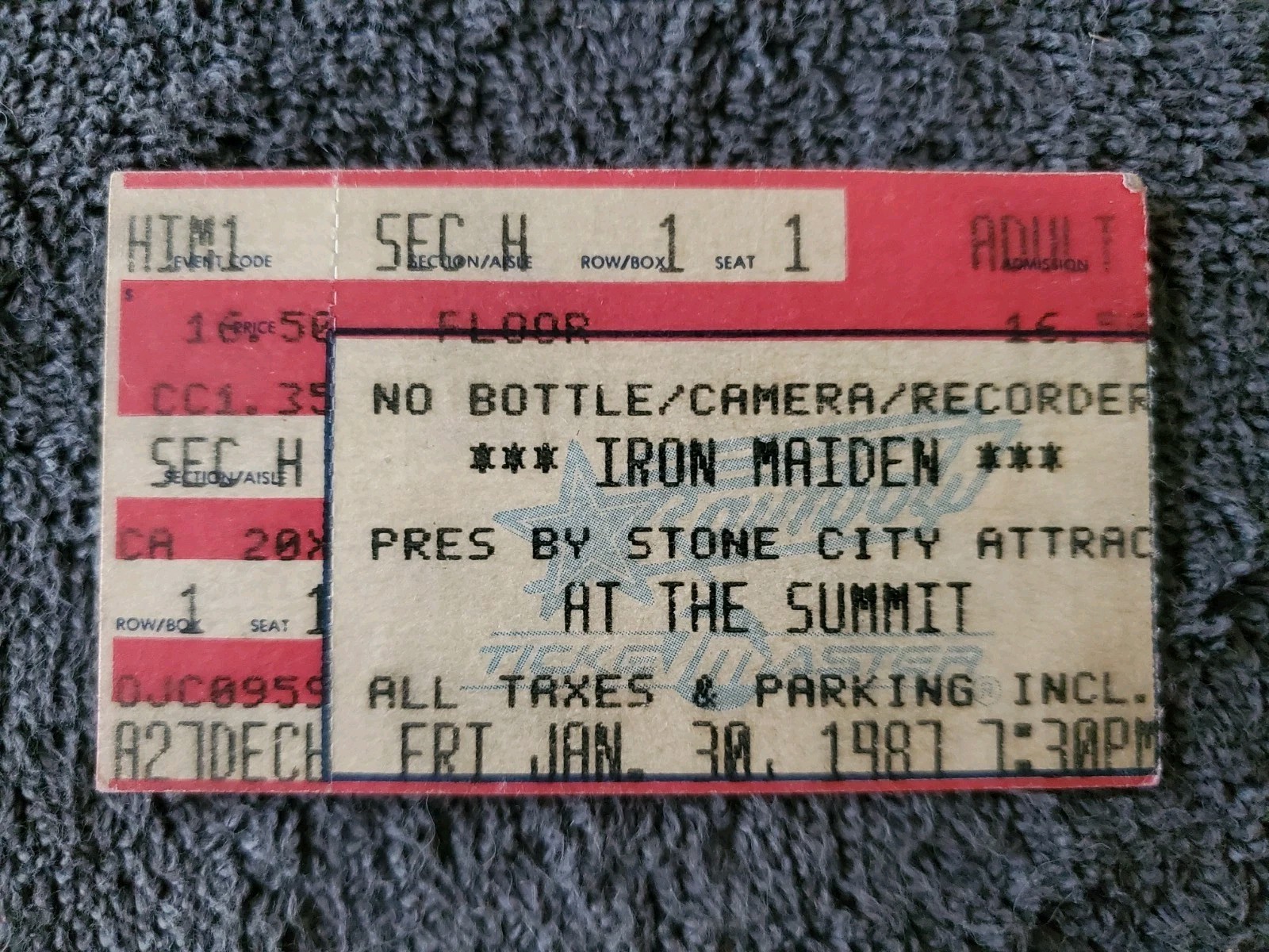 🤘 IRON MAIDEN SOMEWHERE ON TOUR 1987 ORIGINAL TICKET STUB THE SUMMIT HOUSTON TX