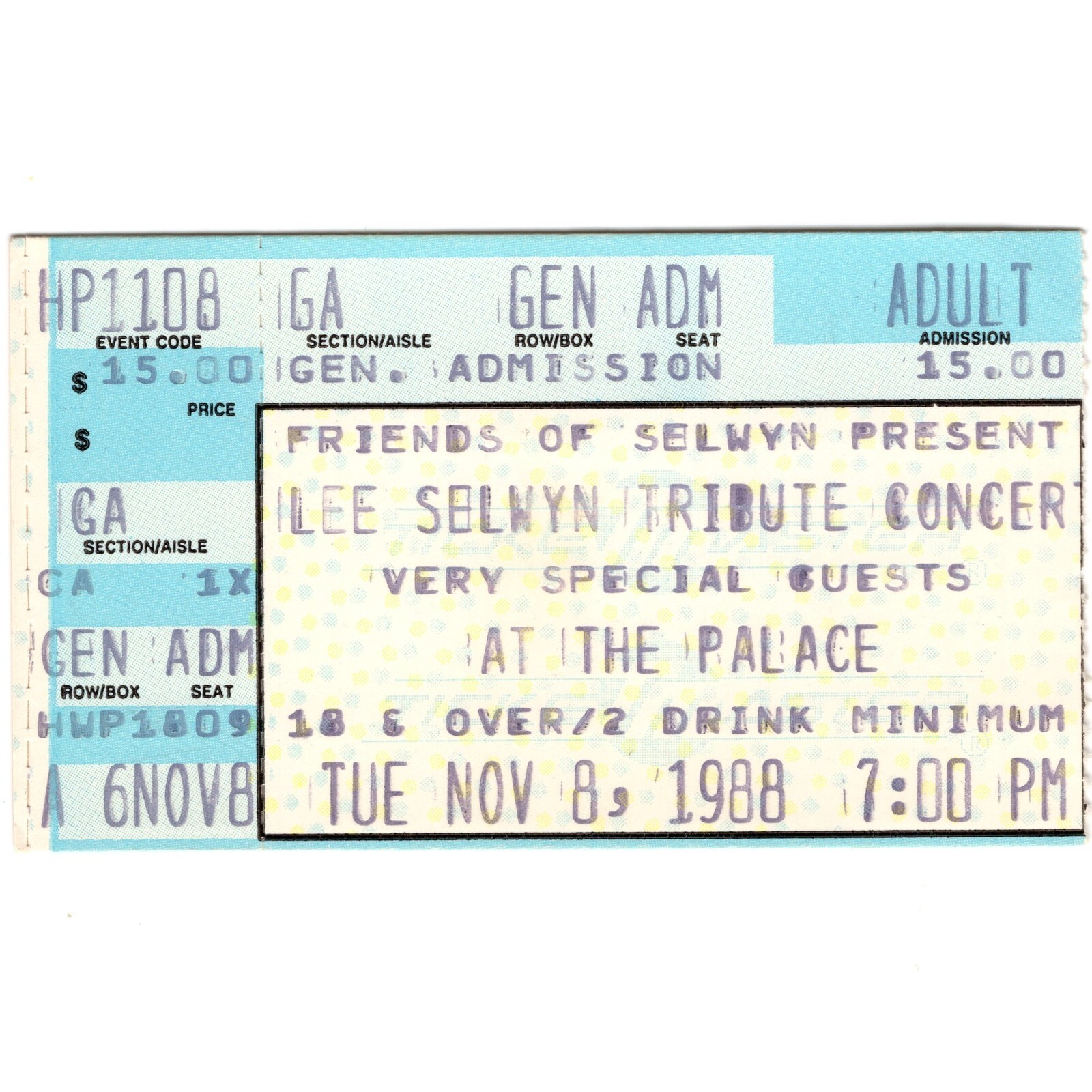 Julian Lennon & Biily Idol Concert Ticket Stub LA CA 11/8/88 Lee Selwyn Tribute