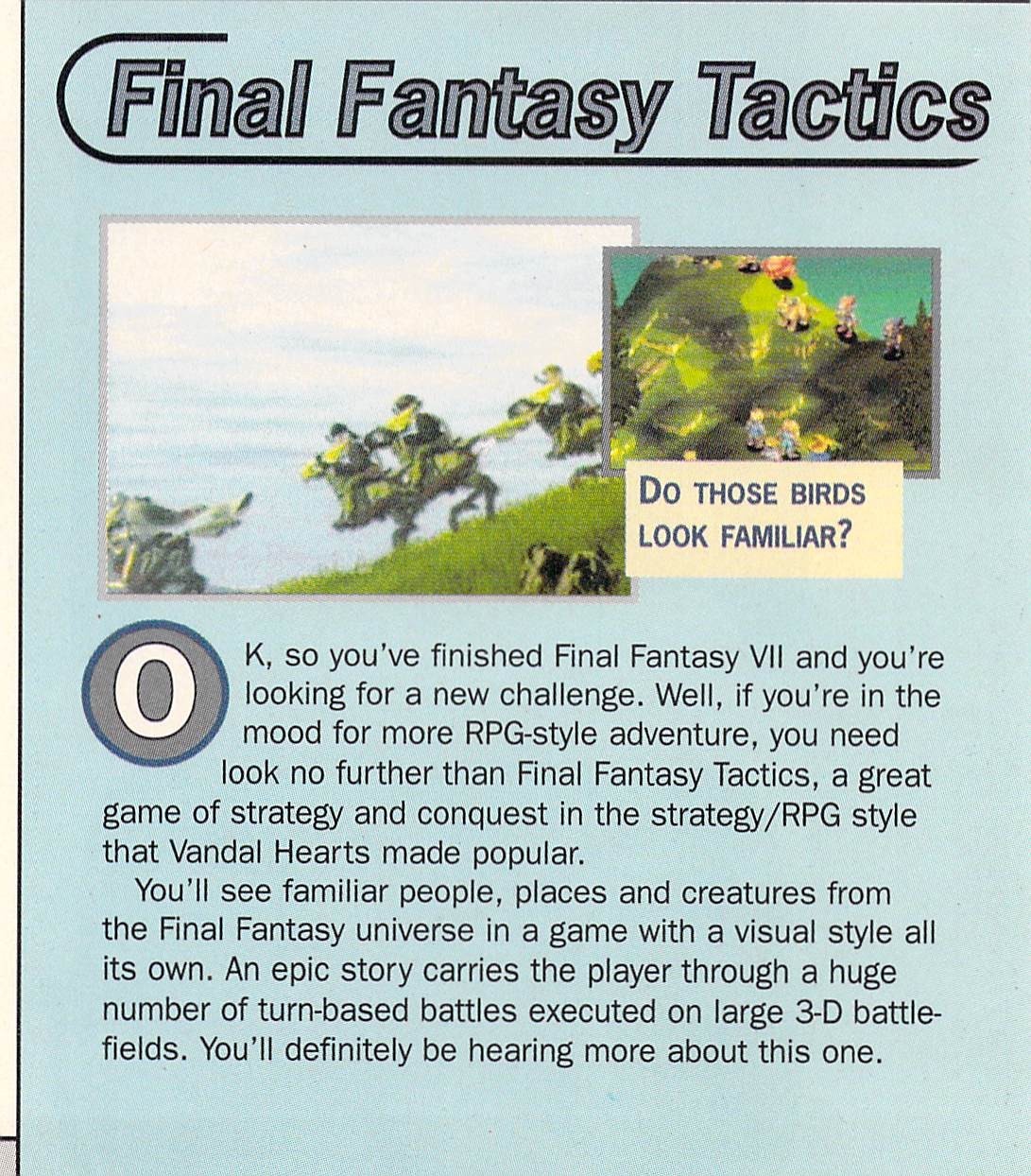 Vtg 1998 Final Fantasy Tactics PS1 Strategy RPG Preview Print Clipping Article