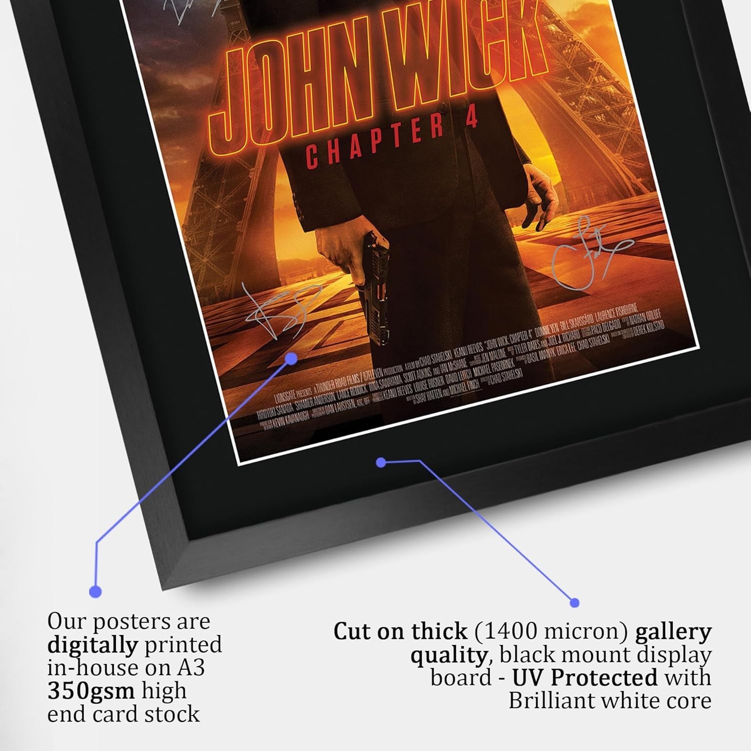 Signed John Wick 4 Poster 16×12 in Framed Movie Memorabilia Gift for Fans