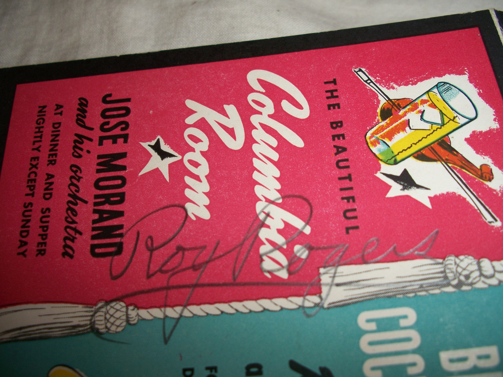 VINTAGE RAY ROGERS AUTOGRAPH SIGNED FLYER BROADWAY COCKTAIL LOUNGE COLUMBIA ROOM