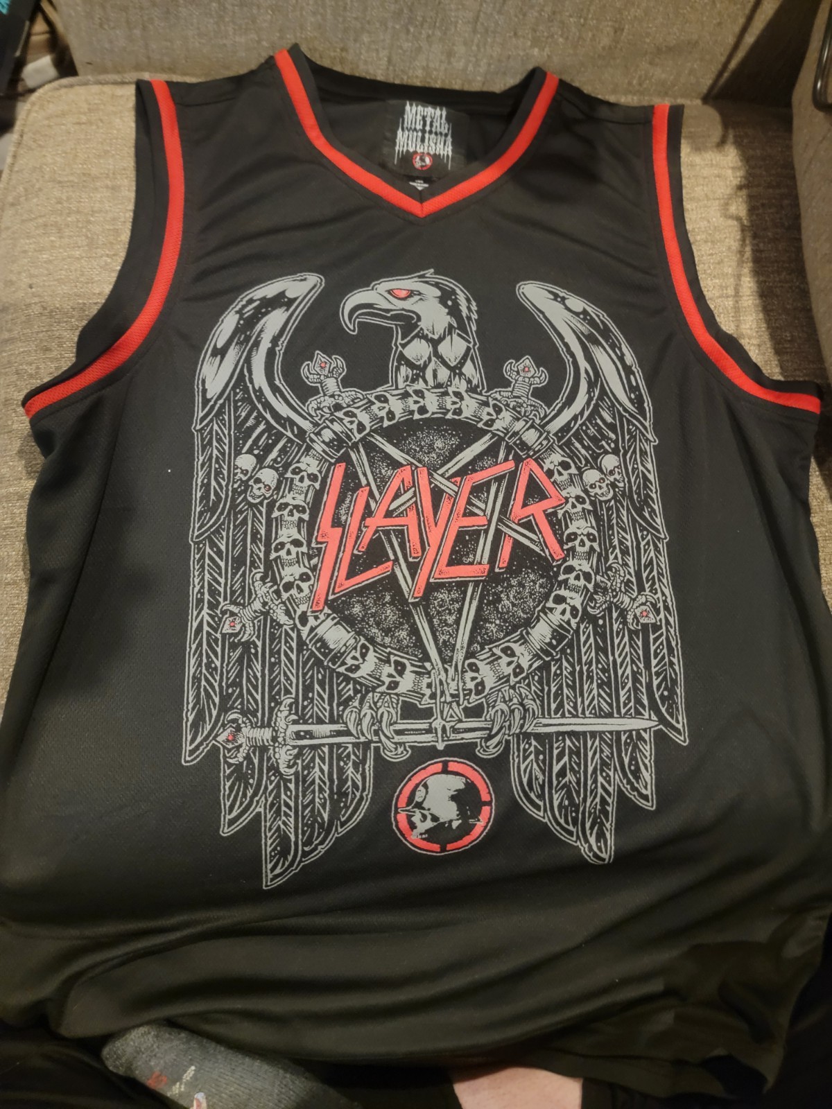 Slayer Sleeveless Jersey Tank Top Black w/ Red Trim Graphic Front Polyester