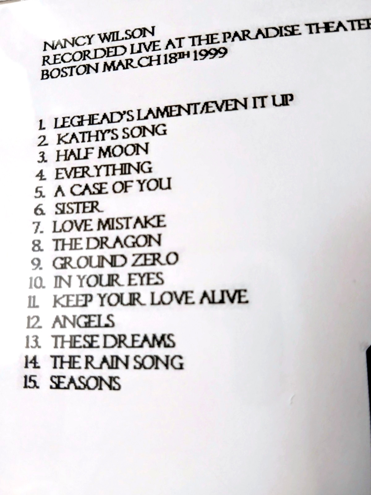NANCY WILSON Heart RARE CD 1999 Boston SOLO ACOUSTIC Rock CONCERT TOUR