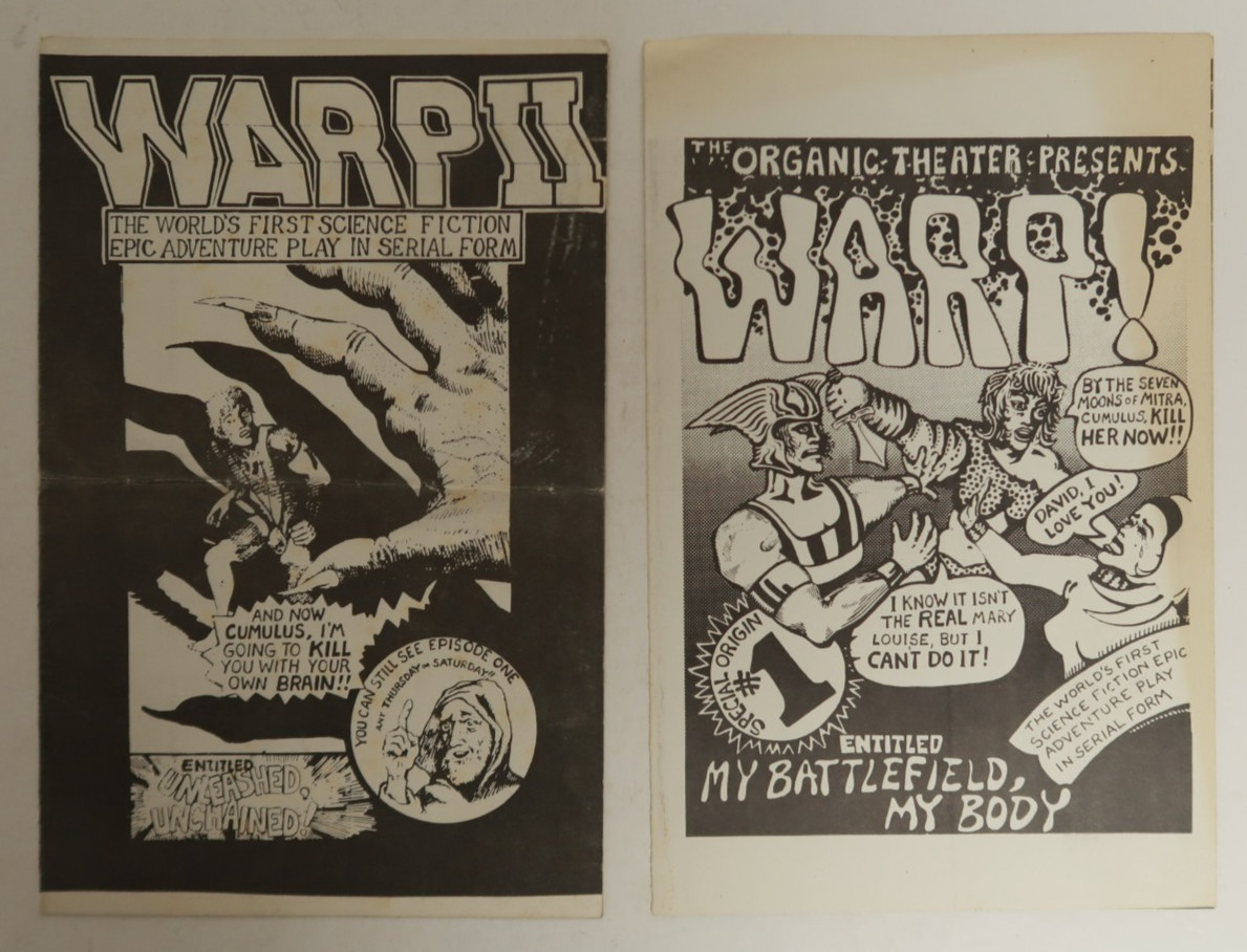 WARP I & II 2 Science Fiction Theatre Play Flyers Advertisements 1972 Set of 2