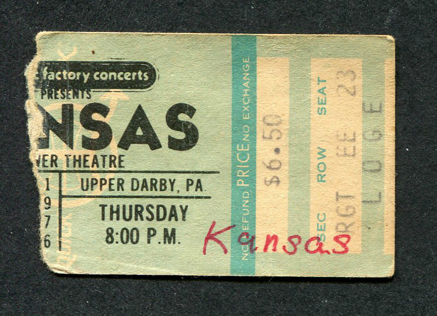 1976 Kansas Concert Ticket Stub Upper Darby PA Leftoverture Carry On Wayward Son