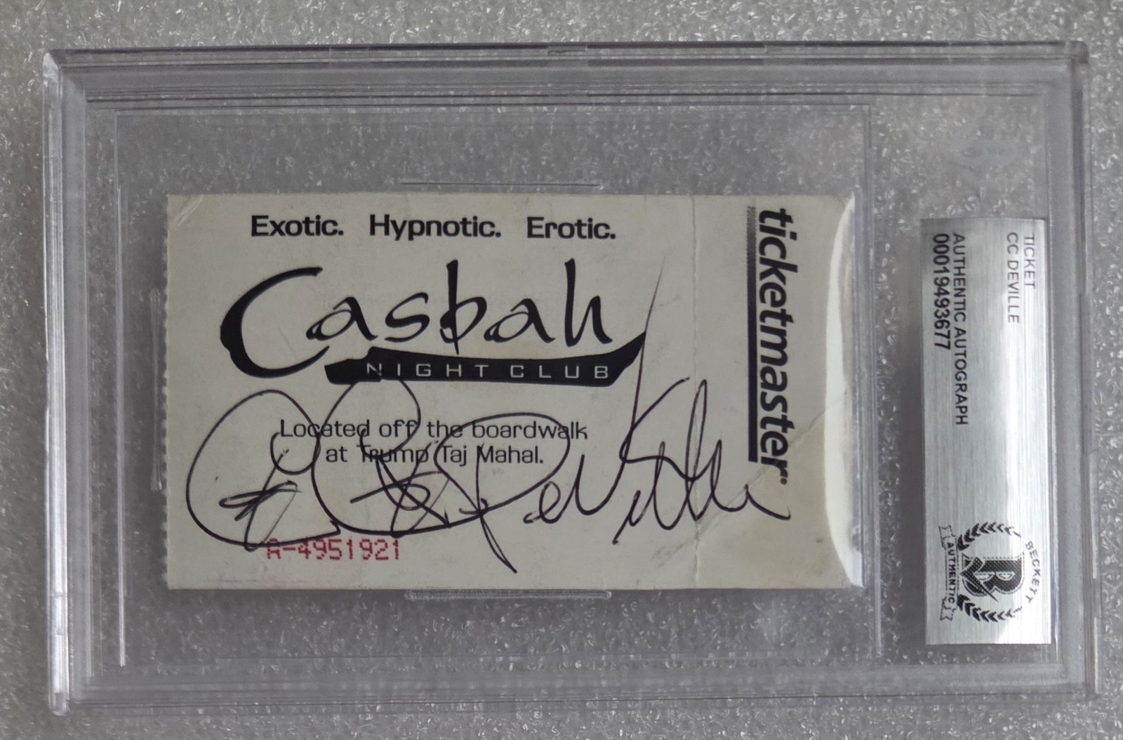 C.C. DEVILLE SIGNED TICKET SLABBED BECKETT BAS COA MUSIC AUTOGRAPHED POISON BAND