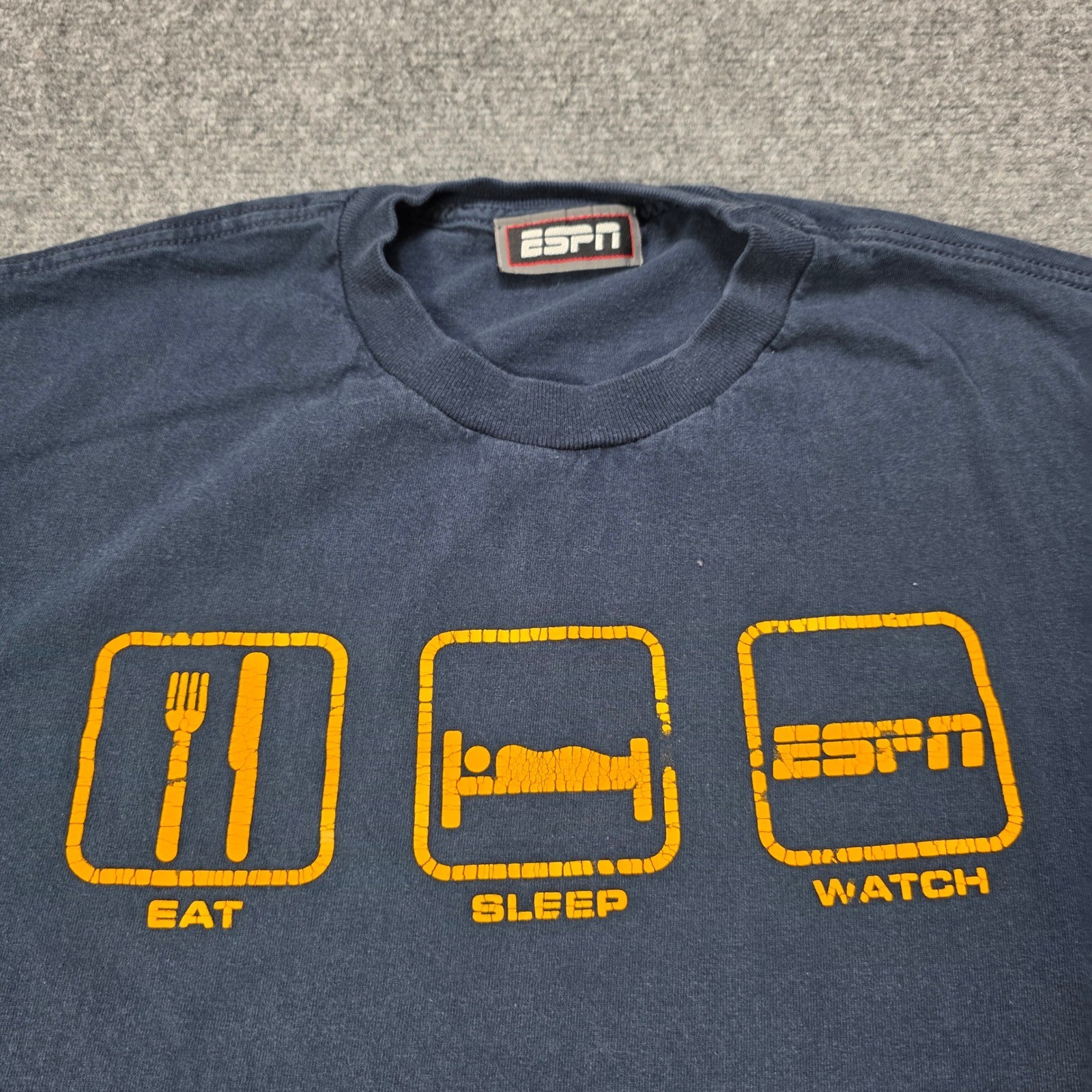 Extra Large VTG ESPN Eat Sleep Watch Graphic Navy Blue Short Sleeve Y2K T-Shirt