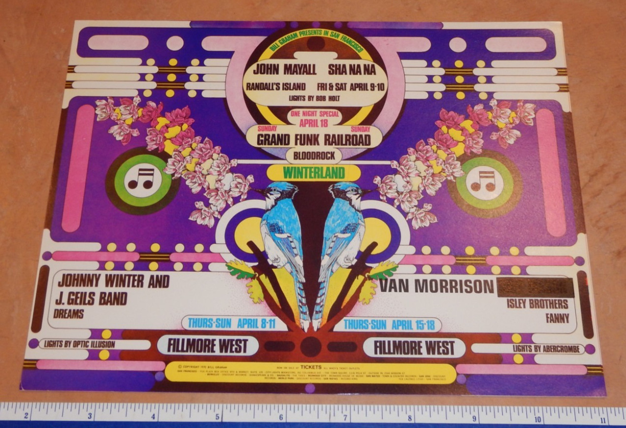 1971 JOHN MAYALL, SHA NA NA BILL GRAHAM FILLMORE WINTERLAND POSTCARD BG 276 ROWE