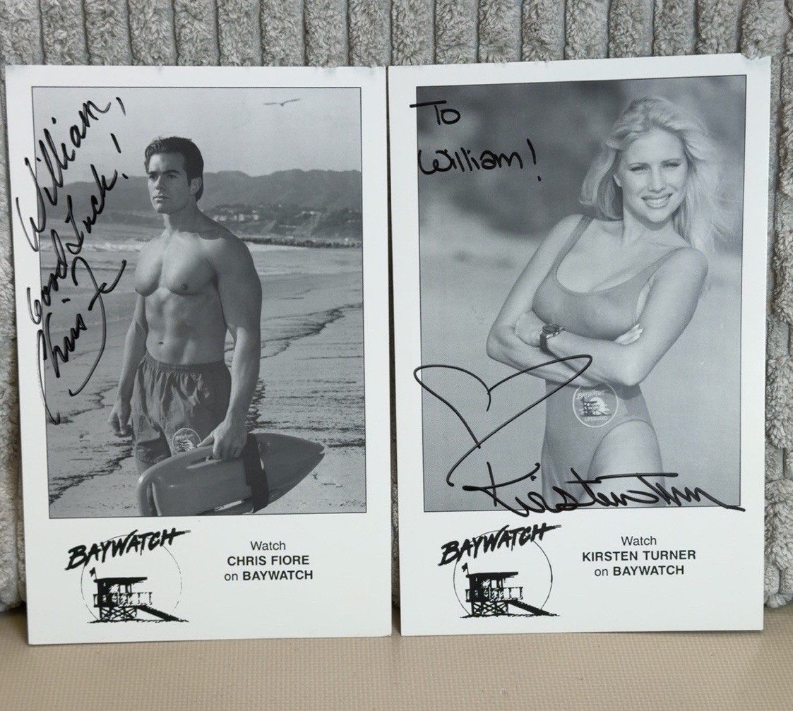 Vintage Baywatch Signed Promo Photo Card Lot Chris Fiore Kirsten Turner