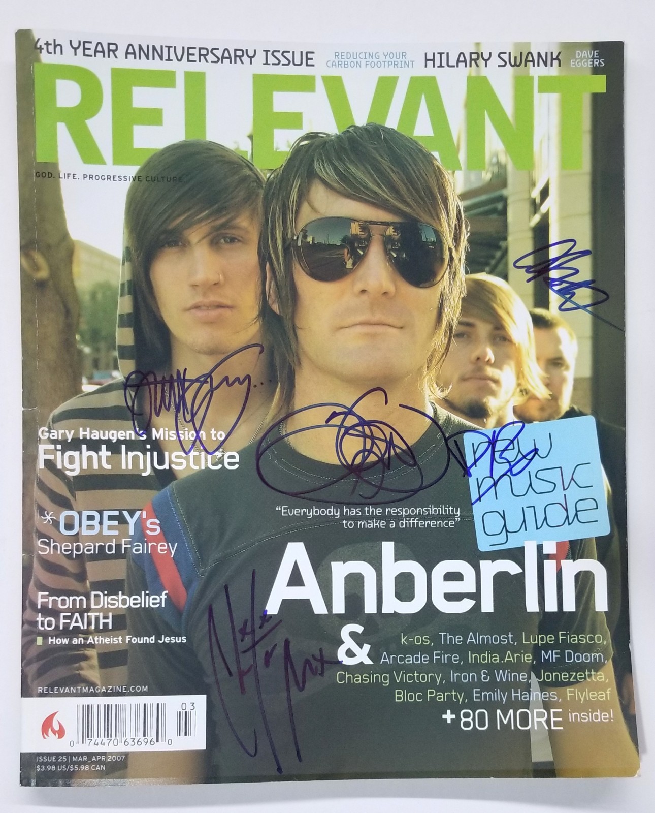 Anberlin full band REAL hand SIGNED 2007 Relevant Magazine COA Autographed