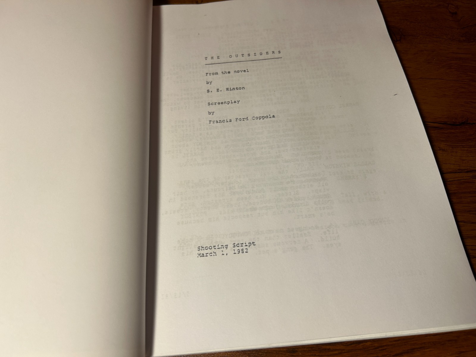 The Outsiders Signed Movie Script Cast Autograph Reprint | Swayze, Cruise Hinton