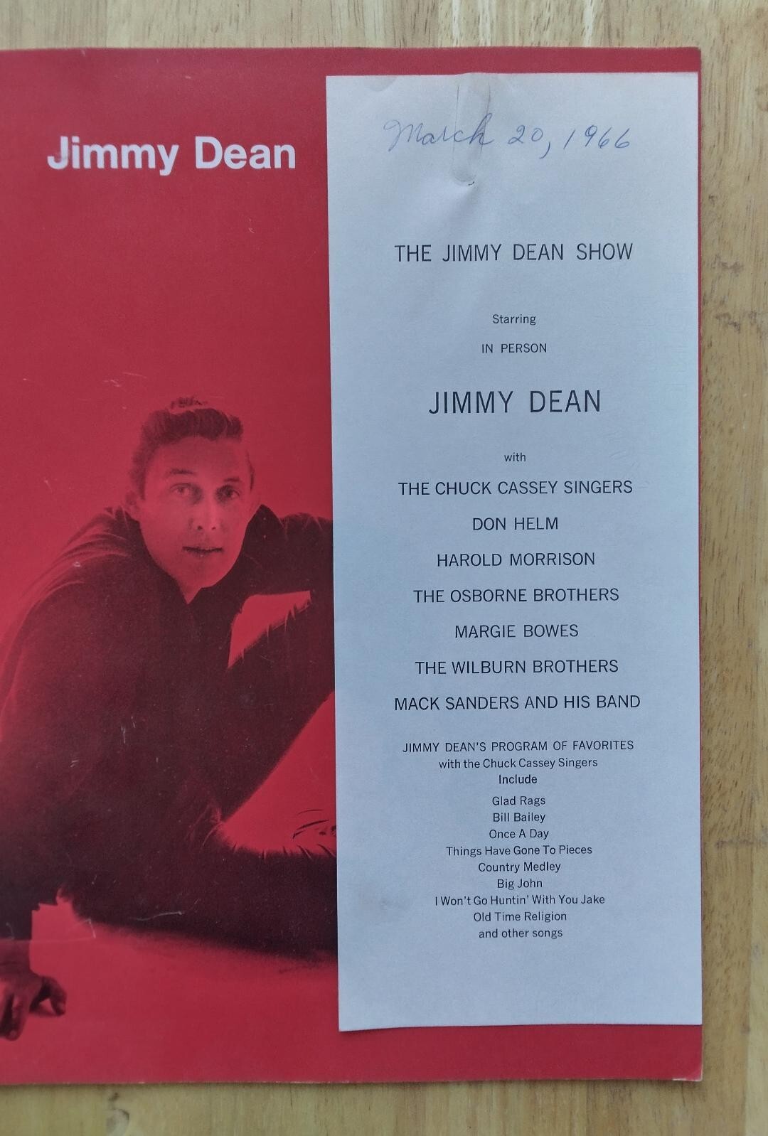 Jimmy Dean 1966 Souvenir Concert Program & Flyer – 3/20/66