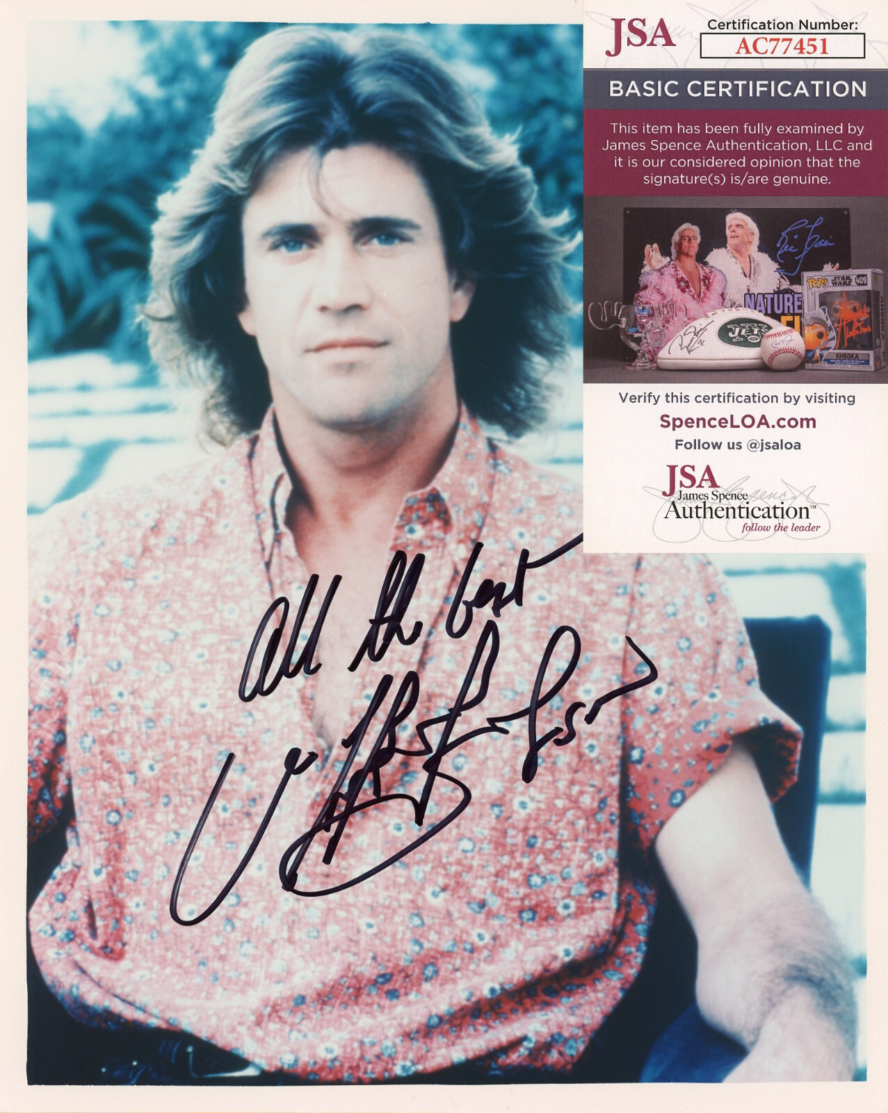 Mel Gibson Signed JSA COA Autographed 8X10 Lethal Weapon Martin Riggs Photo Auto