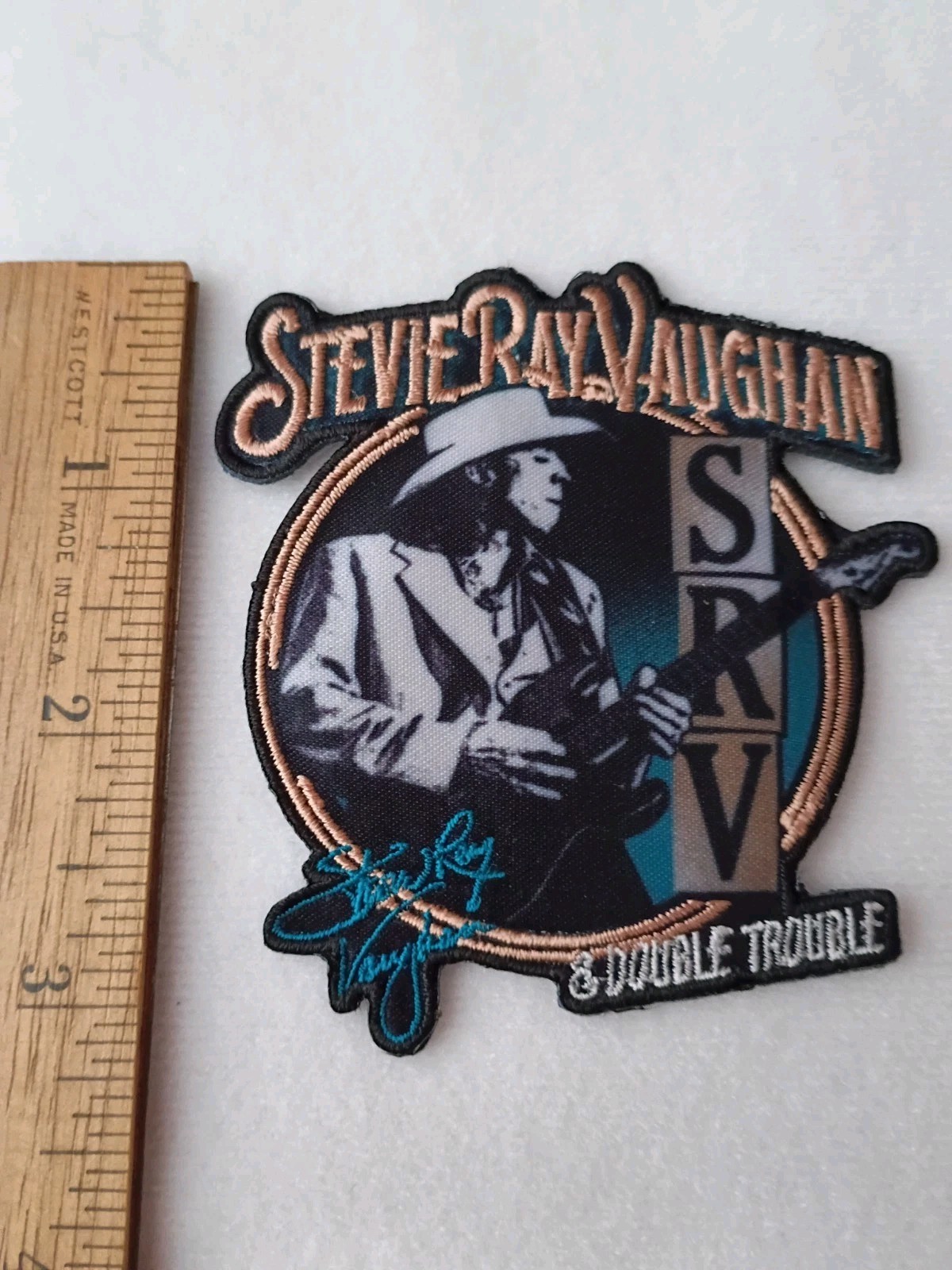 Stevie Ray Vaughan SRV & Double Trouble 3.25 x 3 Inch Iron On Patch