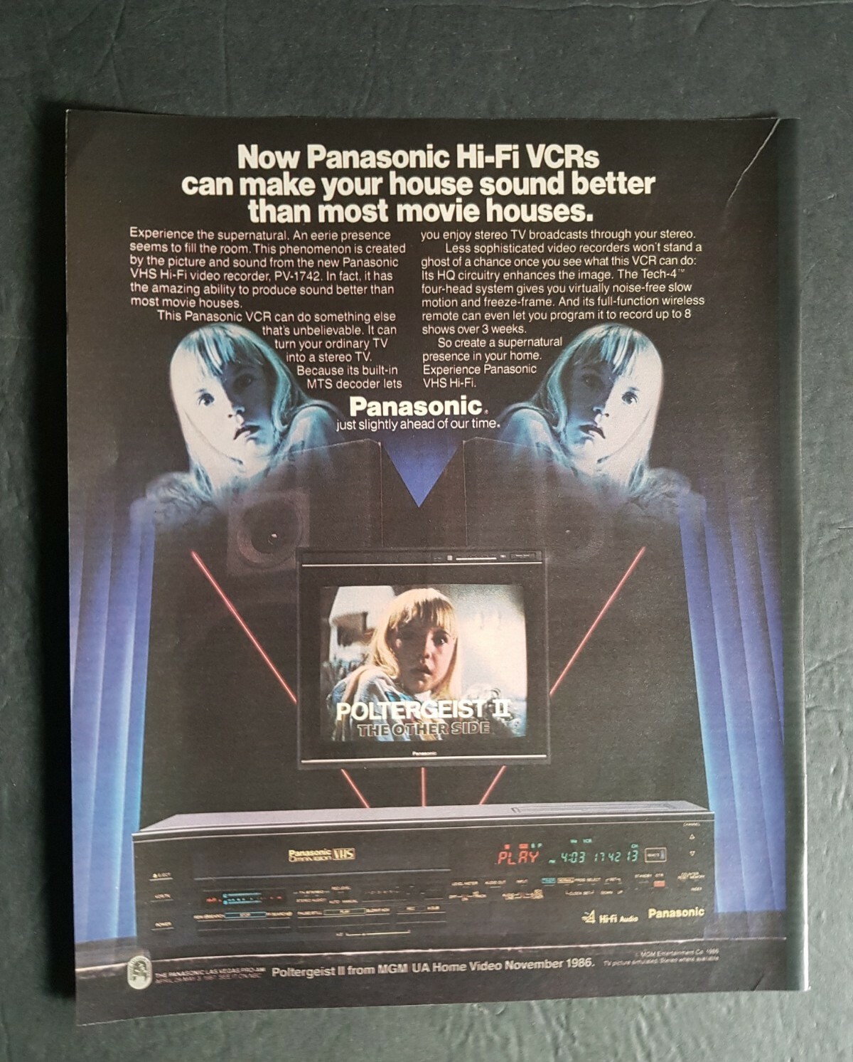 Panasonic Hi-Fi VCR Promo Print Advertisement Vintage 1986 Poltergeist II