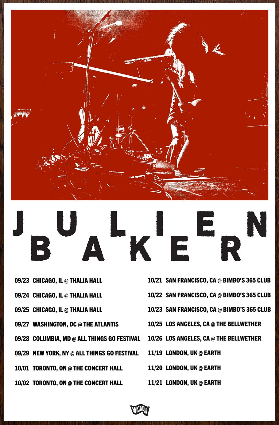 JULIEN BAKER Tour 2024 Ltd Ed New RARE Tour Poster! BOYGENIUS Indie Folk Rock