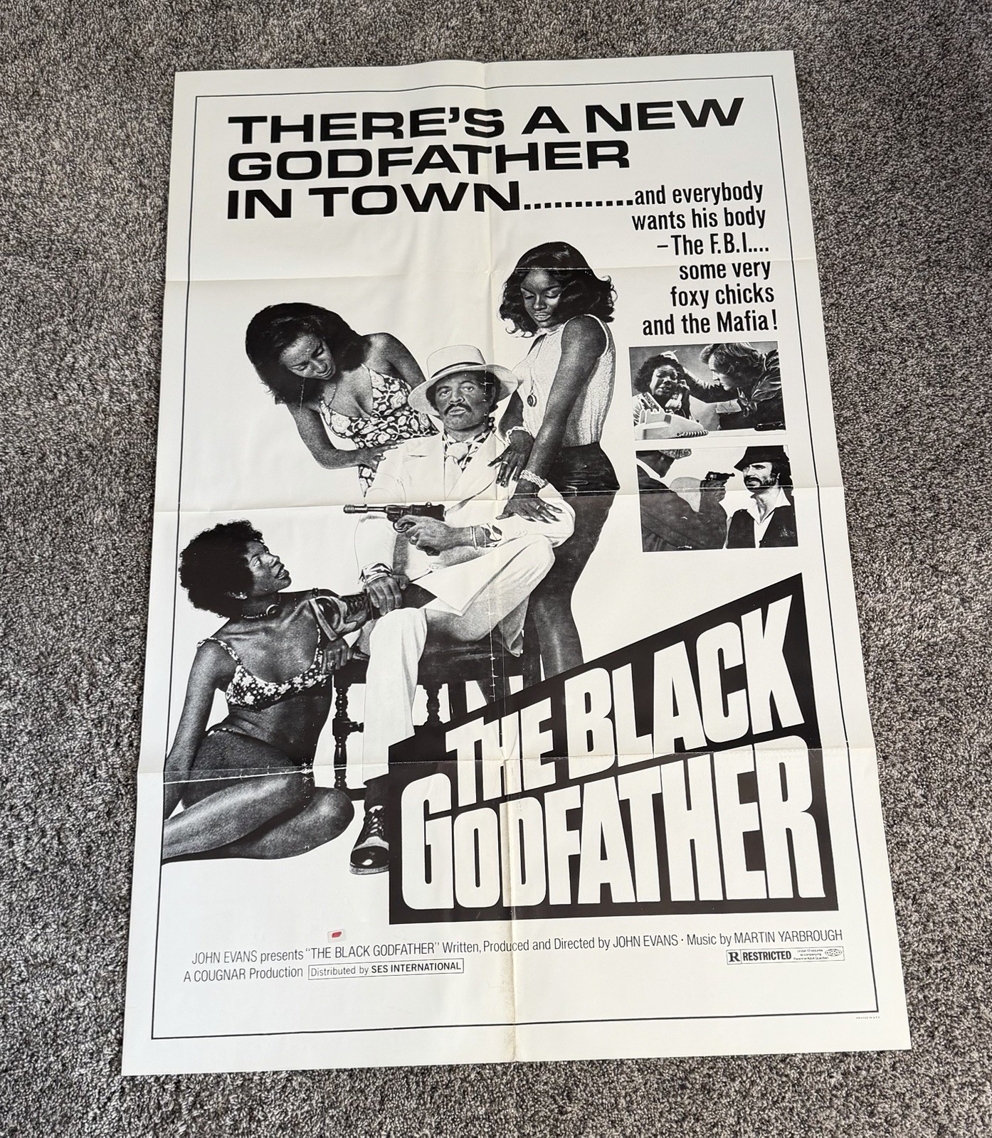 Original 1974 THE BLACK GODFATHER Movie Poster 27×40.75 Blaxploitation One Sheet