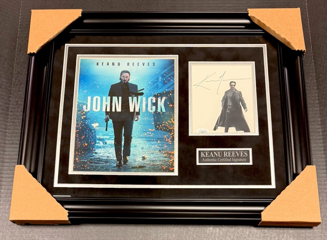 KEANU REEVES Custom Framed Autographed 8×10 Photo John Wick Matrix JSA COA