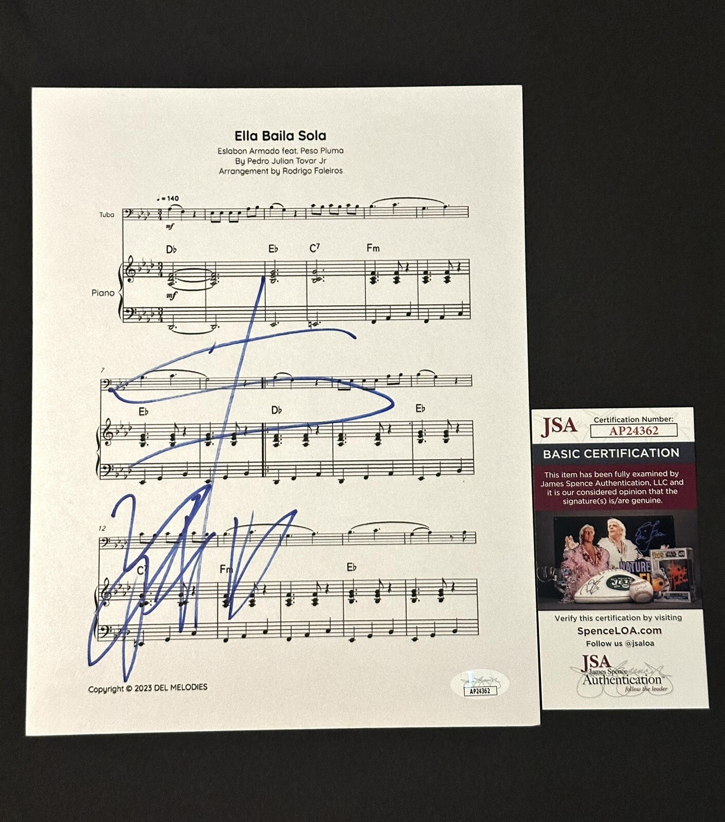 Peso Pluma Signed Autographed 8.5×11 Lyric Sheet JSA COA Ella Baila Sola DOBLE P
