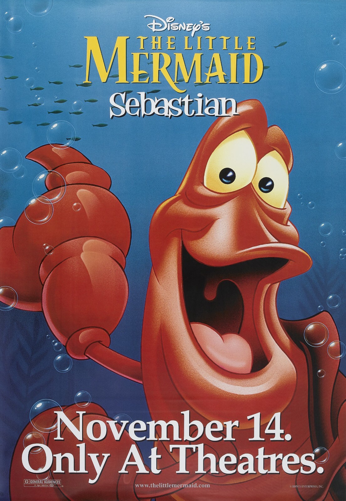 1989 Walt Disneys The Little Mermaid Movie Poster 11X17 Ariel Ursula Sebastian🍿