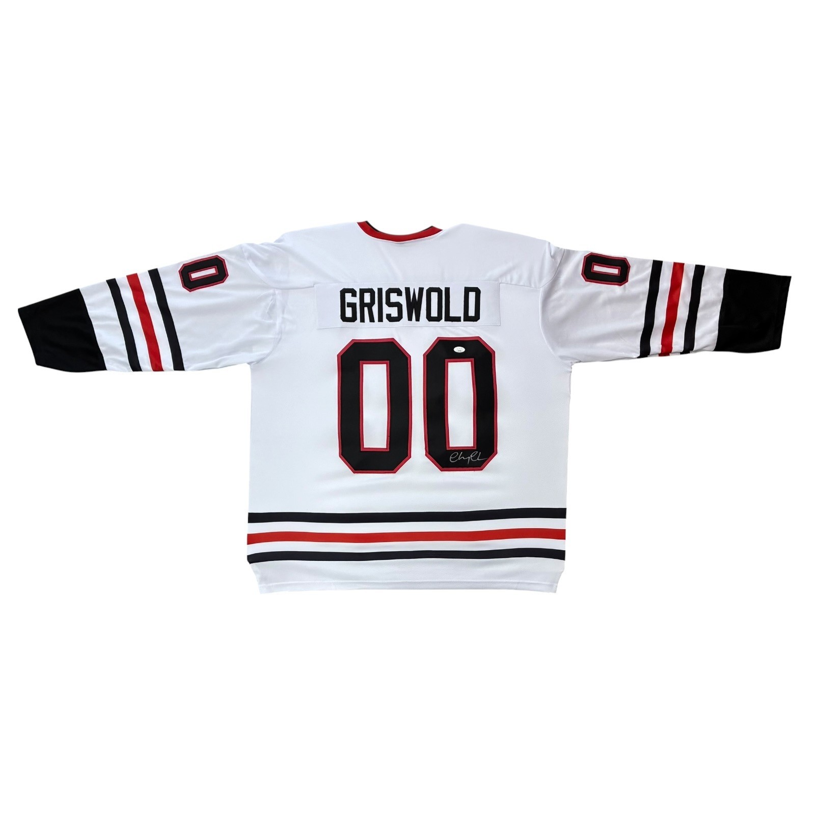 CHEVY CHASE “GRISWOLD” AUTOGRAPHED WHITE/BLACK/RED JERSEY JSA