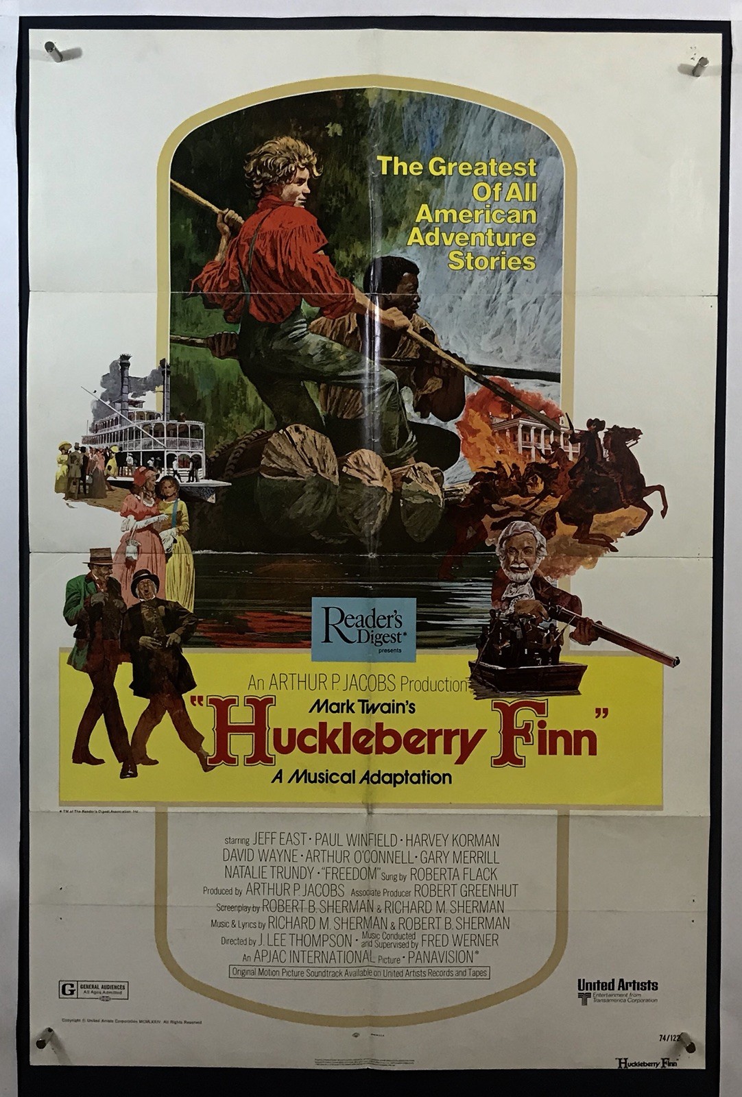 HUCKLEBERRY FINN Movie Poster (Good) One Sheet 1974 Jeff East Mark Twain 1318