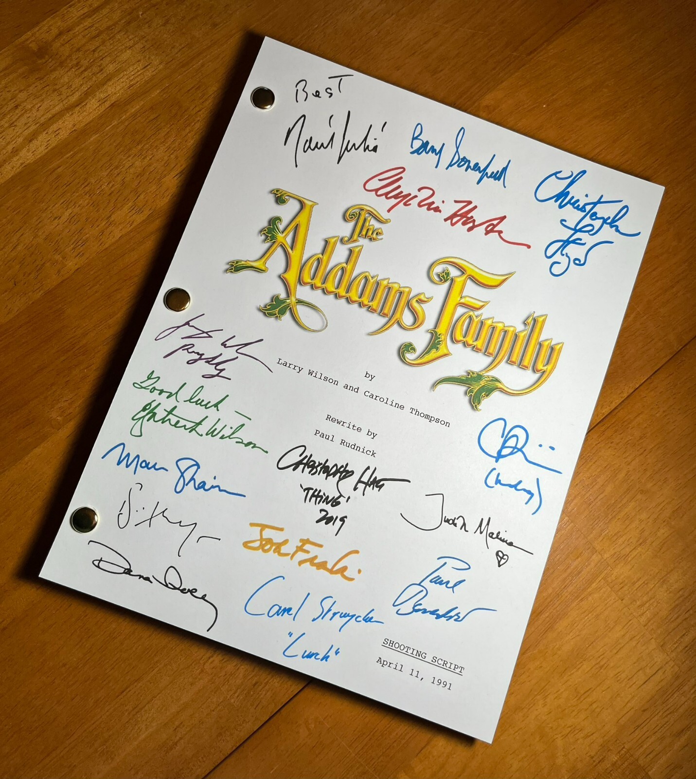 The Addams Family Script Cast-Signed- Autograph Reprints- 1991 Movie